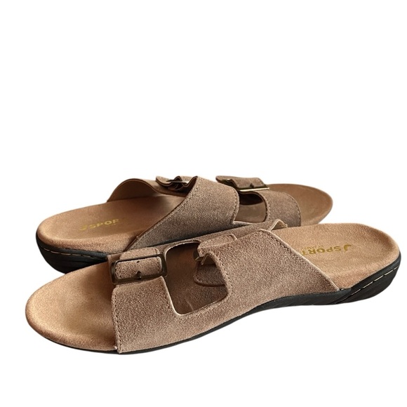 J Sport Jambu Carina Women's 2 Buckle Suede Slip On Slides Flip Flops Tan 8.5 M - Picture 6 of 10